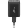 USB-C greitasis įkroviklis Nano, PD, GaN, 65 W, USB-C pintas laidas (juodas, 1x USB-A, 2x USB-C PD, greitasis įkrovimas 3.0, 1 metro laidas)