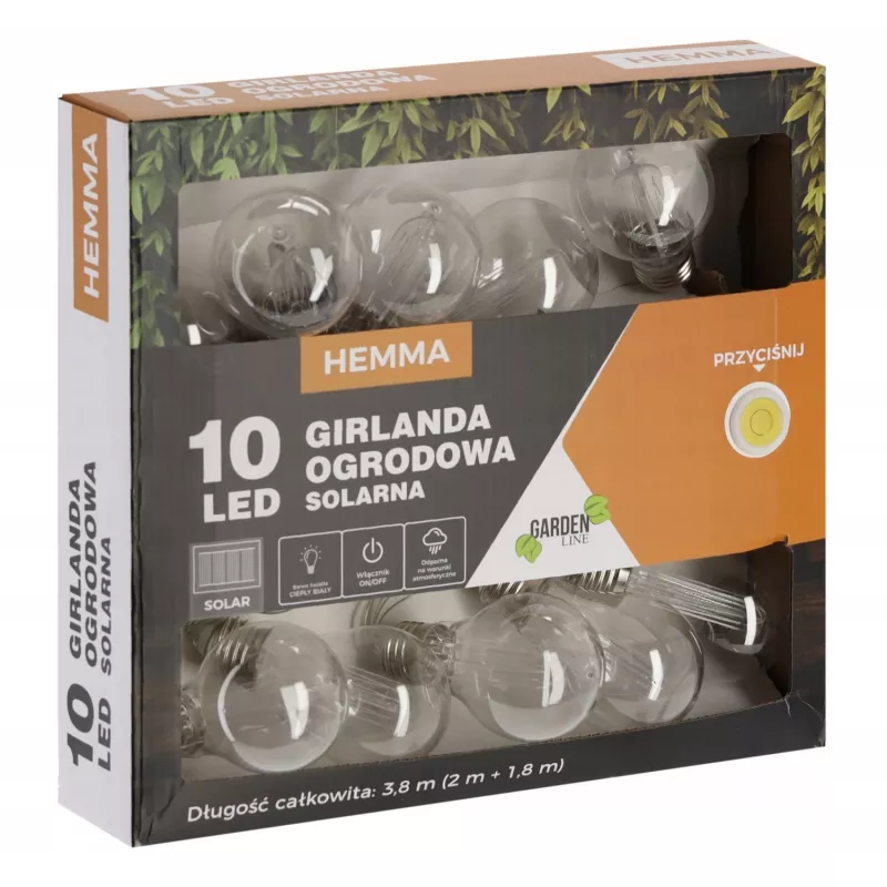 Saulės sodo girliandos Extralink 2 + 1,8 m, 10 šiltai baltų LED lempučių