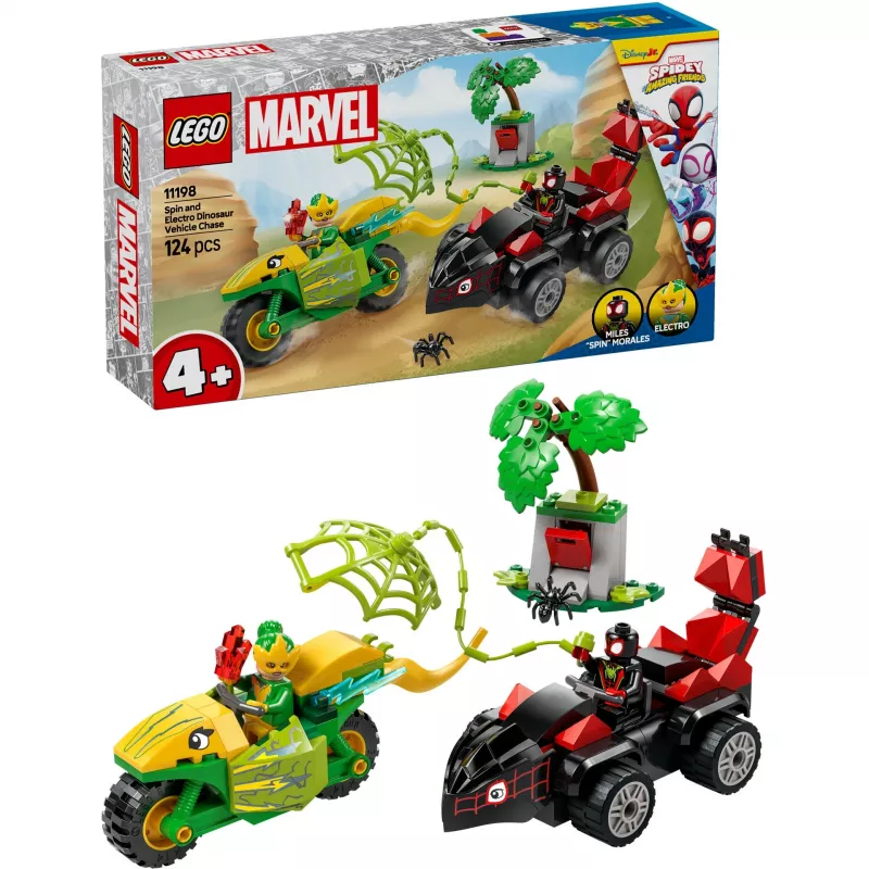 LEGO MARVEL 11198 Spin ir Electro dinozaurų transporto priemonių gaudynės