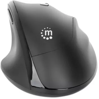 „Manhattan“ ergonominė belaidė pelė, dešiniarankiams, reguliuojama 800/1200/1600 dpi, 2,4 GHz (iki 10 m), šeši mygtukai su slinkties ratuku, kombinuotas USB-A ir USB-C imtuvas, juoda, AA baterija (pridedama), trejų metų garantija