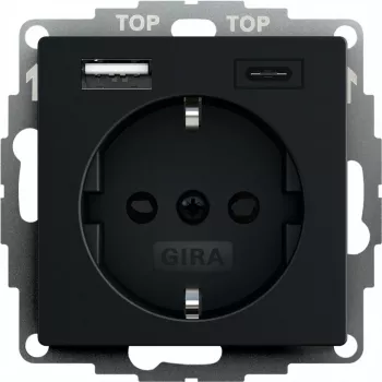 gira maitinimo lizdas su USB lizdu, modelis 2459005, juodos spalvos apdaila