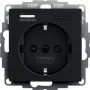 gira maitinimo lizdas su USB lizdu, modelis 2459005, juodos spalvos apdaila