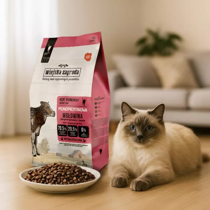 WIEJSKA ZAGRODA Monoprotein Beef - sausas kačių ėdalas - 3kg