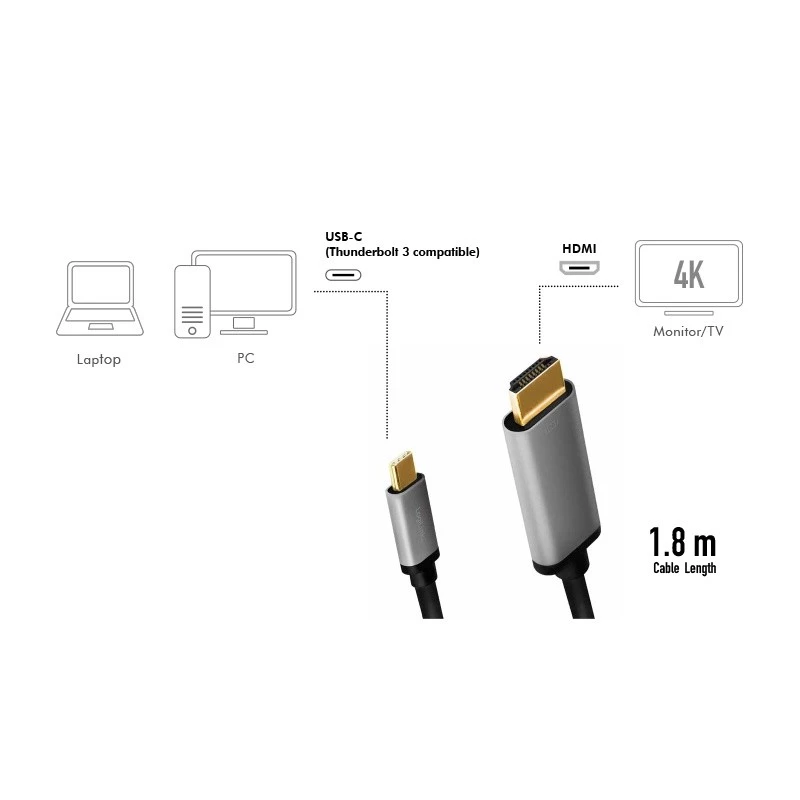 LogiLink CUA0101 USB 3.2 Gen1 Type-C į HDMI-A laidas 1,8 m juoda pilka