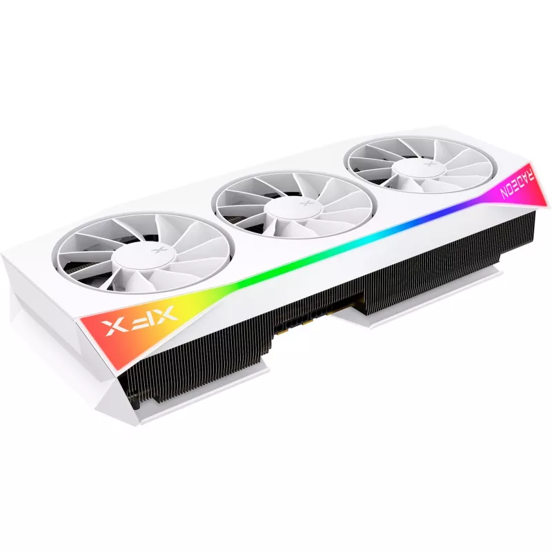 Vaizdo plokštė XFX Radeon RX 9070 XT — 16 GB GDDR6, 256 bitų, PCIe x16, 3 ventiliatoriai, balta, 360 mm