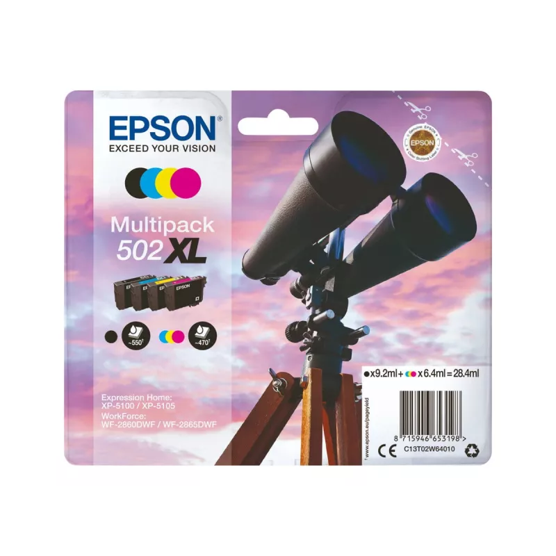 Epson 502 XL dažų kasetė 4 vnt. Suderinama juoda, žydra, purpurinė, geltona