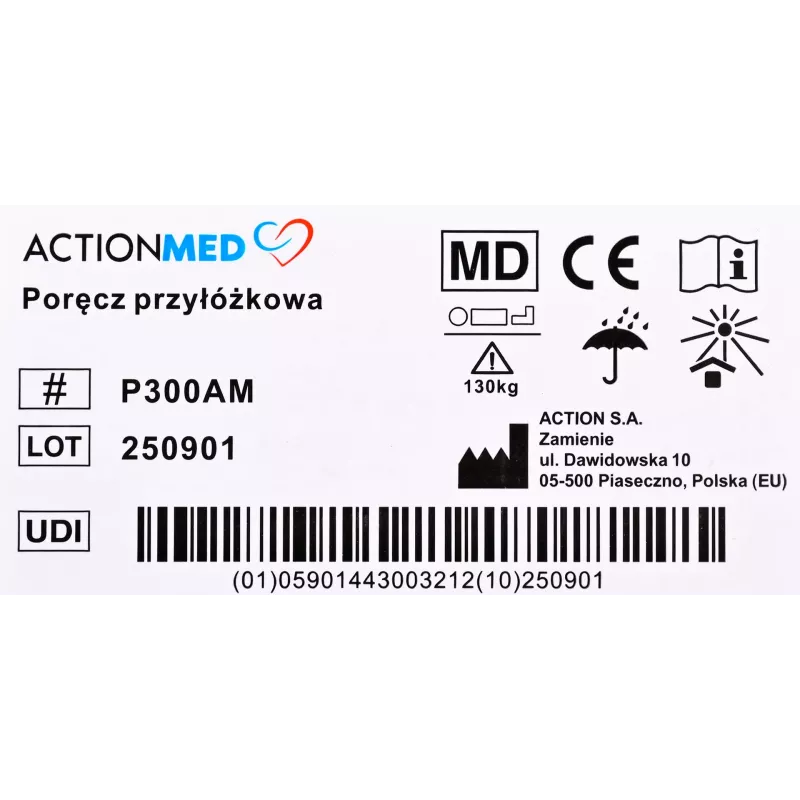 Lovos turėklas ActionMed P300AM, reguliuojamo aukščio, neslystanti rankena, juoda, maks. apkrova 130 kg