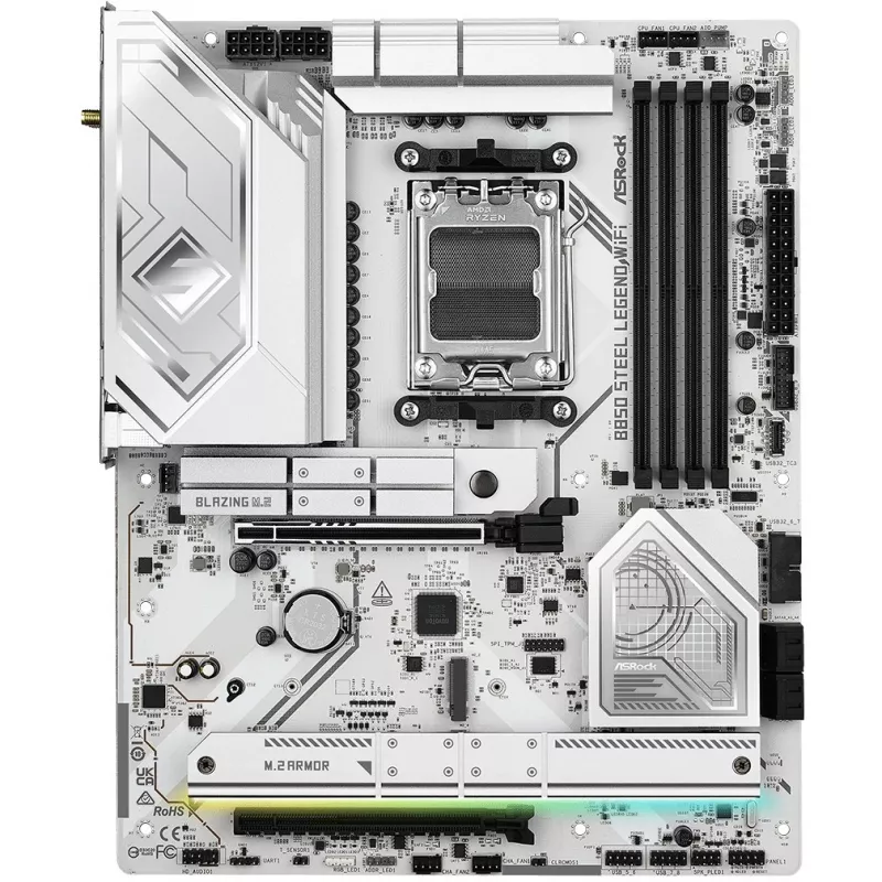 Motininė plokštė ASROCK B850 Steel Legend WiFi ATX — AMD B850, lizdas AM5, DDR5, 4x DIMM, 4x M.2, Wi‑Fi 7, 2.5Gb LAN