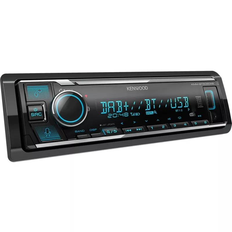 Elektronika KMM-BT508DAB, juoda, 1 DIN, 200 W, 50 W, 24 h, AAC, FLAC, MP3, WAV, WMA