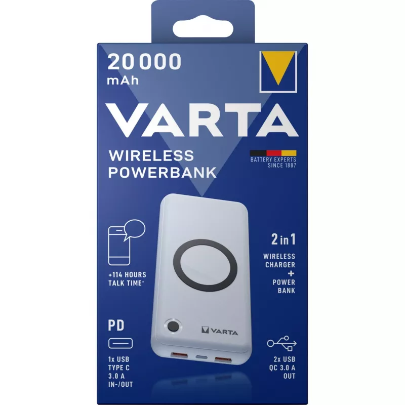 Išorinė baterija Varta 57909 20000 mAh ličio polimero belaidis įkrovimas