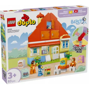 Statybinis žaislas LEGO Bluey Šeimos namas su atminties žaidimu 10459 — 83 dalys, 3 minifigūrėlės, amžius 3+
