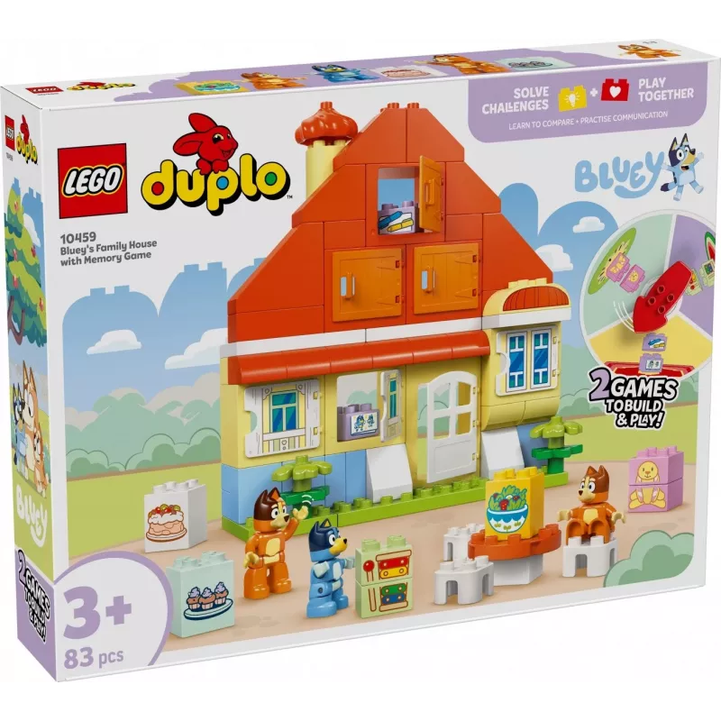 Statybinis žaislas LEGO Bluey Šeimos namas su atminties žaidimu 10459 — 83 dalys, 3 minifigūrėlės, amžius 3+