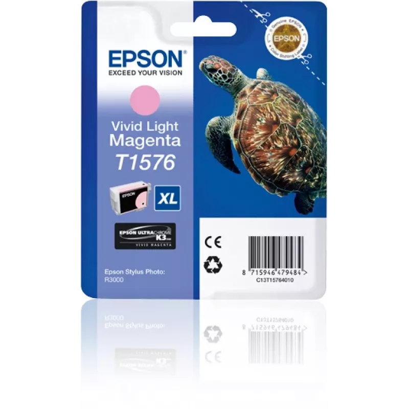Epson Turtle T1576 Vivid Light Magenta, didelės talpos (XL), Vivid light Magenta, pigmentiniai dažai, 25,9 ml, 1 vnt., 2300 puslapių