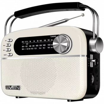 Garsiakalbis SVEN SRP-505, baltas (3W, Bluetooth, FM/AM/SW, USB, microSD, AUX, baterija)