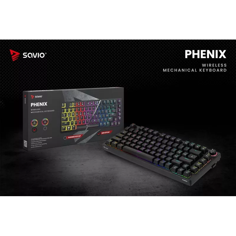Savio Phenix SAVGK-RED klaviatūra, skirta žaidimams, USB, RF belaidė, Bluetooth, QWERTY