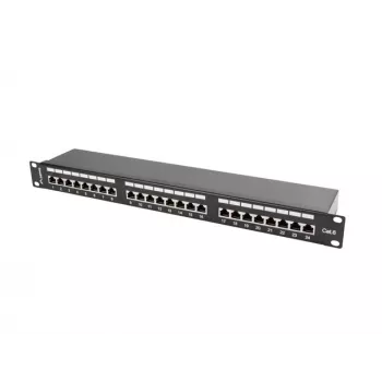 Patch panel 1U LANBERG PPS6-1024-B, 24 prievadų Cat6, metalinis, juodas, 442×114,5×44,5 mm
