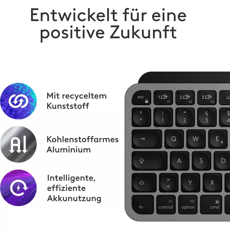Klaviatūra Logitech MX Keys Mini, skirta Mac, QWERTZ vokiškas išdėstymas, juoda pilka
