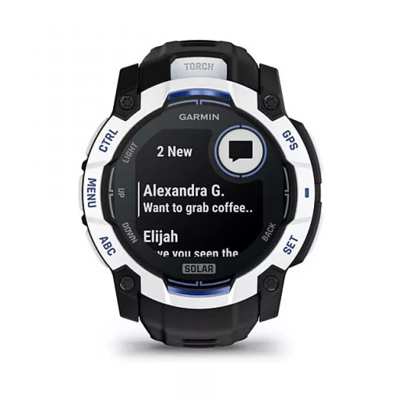 Išmanusis laikrodis GARMIN Instinct 3.05 cm (1.2 colio) AMOLED 45 mm 390x390 px jutiklinis ekranas Juoda Balta GPS 4 GB 53 g Silikoninis dirželis