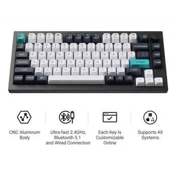 Mechaninė klaviatūra Keychron Q1 Max 75% su Banana jungikliais, anglies juoda