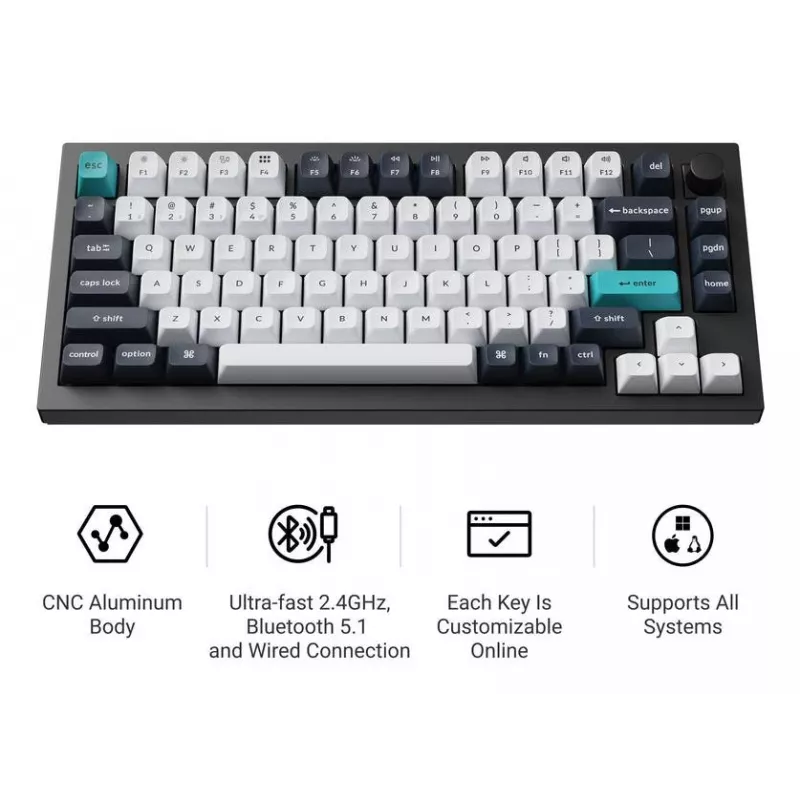 Mechaninė klaviatūra Keychron Q1 Max 75% su Banana jungikliais, anglies juoda