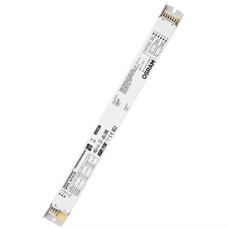 Balastas/LED tvarkyklė Osram QTP5 2X14…35, eksploatavimo trukmė 100000 val., įėjimas 198–264 V, 50/60 Hz, 24 A, -20–50 °C, 30×360×21 mm