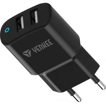 Įkroviklis YENKEE YAC 2024BK – sieninis įkroviklis, 2× USB-A prievadai, bendra 12W (2,4A vienam prievadui)