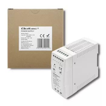 Qoltec DIN bėgio maitinimo šaltinis | 60 W | 12 V | 5 A | Baltas | Plonas