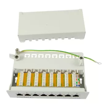 Patch panel 8xTP, CAT6A, 500Mhz, paviršinio montavimo, šviesiai pilka, Syner (S216314)