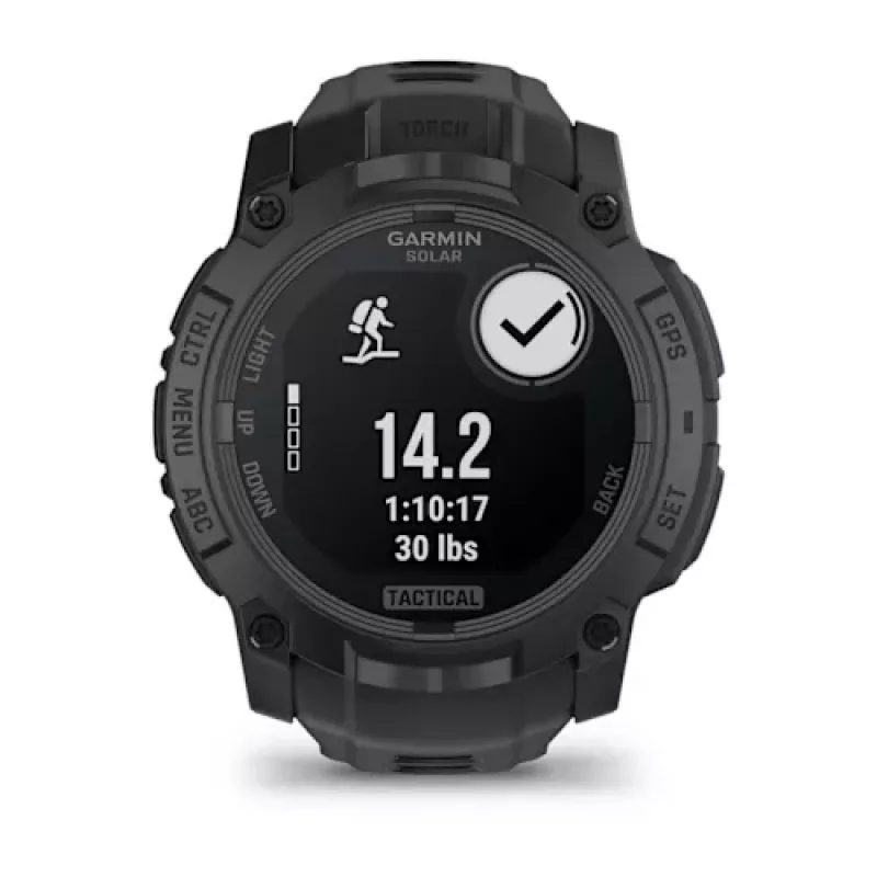 Išmanusis laikrodis GARMIN Instinct — 45 mm, 3,05 cm (1,2 col.) AMOLED 390×390 jutiklinis ekranas, 4 GB, GPS, silikoninis dirželis juodas, 53 g