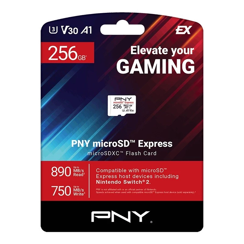 „MicroSDXC“ atminties kortelė „PNY microSD Express“ 256 GB UHS‑I skaitymas 890 MB/s rašymas 750 MB/s U3 V30