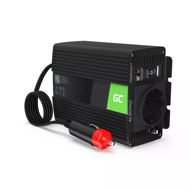 GREEN CELL Automobilinis galios keitiklis 12V į 230V 150W/300W gryna sinusoidė