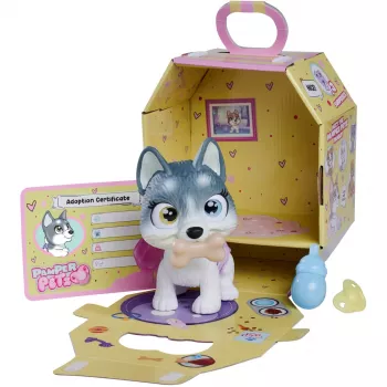 Simba Pamper Petz haskis 105950135 mielas gyvūnėlis kūdikis su gėrimo ir šlapinimosi funkcija, vystyklai su spalvos keitimo funkcija, stebuklinga letenėlė ir trys staigmenos, 1 vnt.
