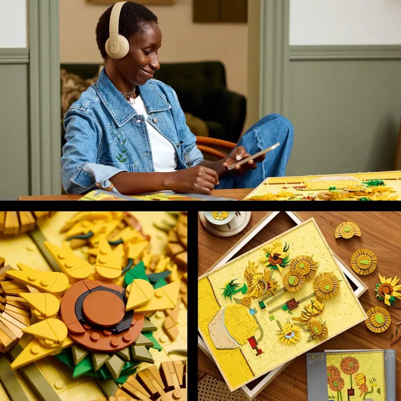 Sienų mozaikos rinkinys LEGO Art Vincent van Gogh Saulėgrąžos 3D mozaika, sienų meno rinkinys, 2615 dalių, 540×410×50 mm