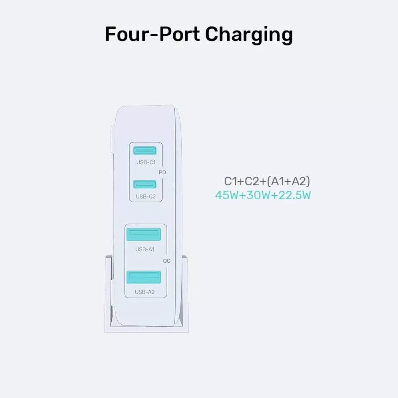 Unitek stalinis įkroviklis P1229ABK01-EU 100W su 2× USB-A ir 2× USB-C