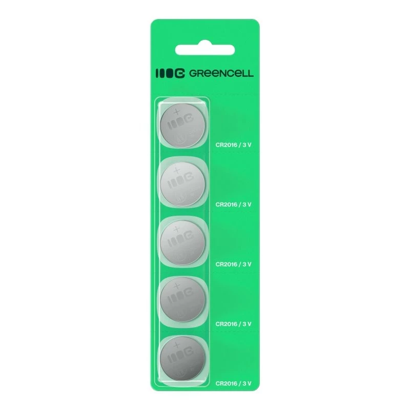 Button Lithium Battery Green Cell CR2016 3V — Pack of 5