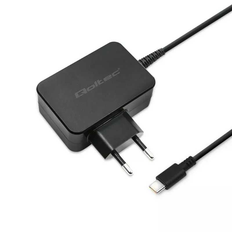 Mobiliojo įrenginio įkroviklis QOLTEC 51024 — Universalus kintamosios srovės patalpų įkroviklis, 65W PD, 20V/3.25A, 1.2 m laidas, juoda