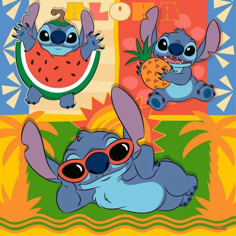 Vaikiška dėlionė Ravensburger Disney Stitch — 3 x 49 dalys, tinkama vaikams