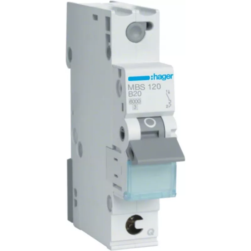 Hager MBS120 - 20 A - B-tipo - 1 modulis - -25 - 60 °C - -25 - 80 °C - 17,5 mm