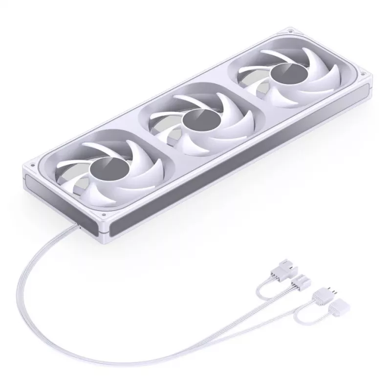 360 mm ARGB PWM radiatoriaus ventiliatorių rinkinys Jonsbo ZB-360 baltas — 3x120 mm PWM ARGB ventiliatoriai skysčio aušinimo radiatoriams