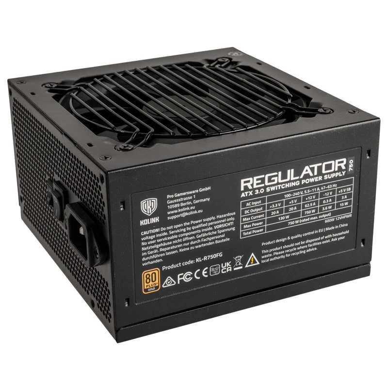Kolink Regulator 80 PLUS Gold PSU, ATX 3.0, PCIe 5.0, modulinis - 750 vatų