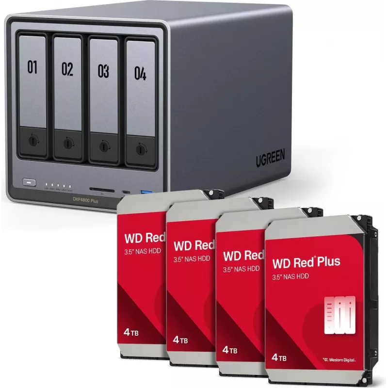 NAS enclosure UGREEN NASync DXP4800 Plus su Western Digital vidiniais HDD 16 TB (4 x 4 TB)