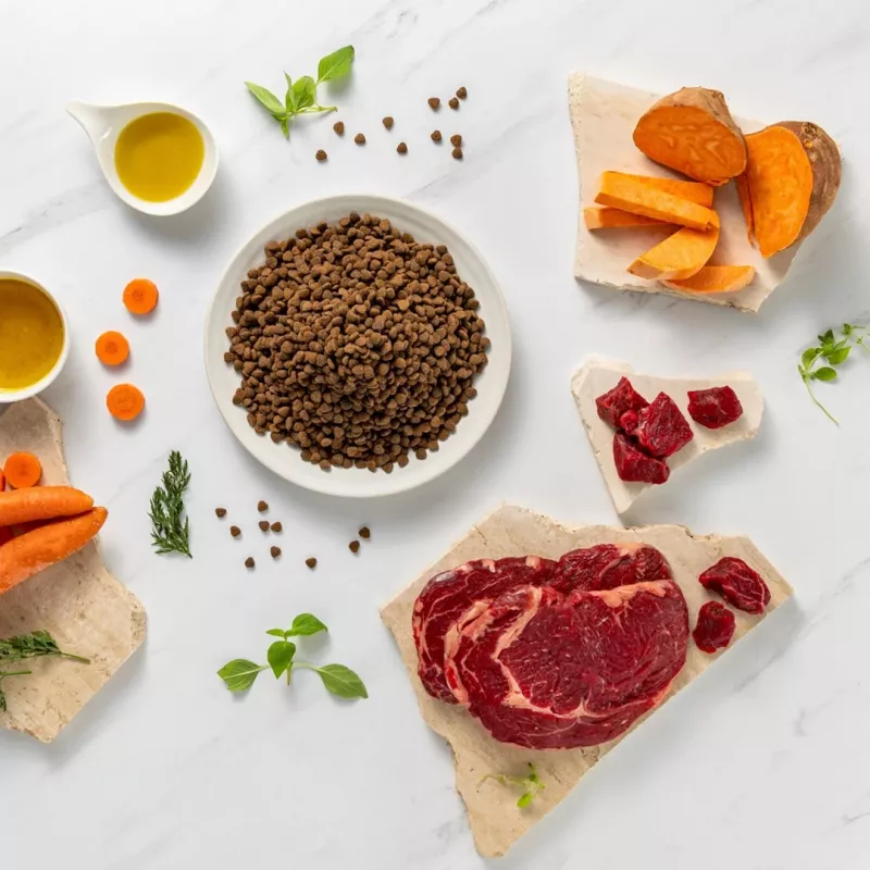 Sausas šunų maistas VETEXPERT RAW PALEO Ultra Mini Puppy Beef 2 kg — sausas trupininis maistas mažų veislių šuniukams, 30,5 % baltymų, 16,5 % riebalų