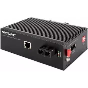 Intellinet pramoninis Fast Ethernet medijos keitiklis, 100Base-TX į 100Base-FX (SC) vienmodis, 20 km, IP40 klasės metalinis korpusas, DIN bėgelio montavimas