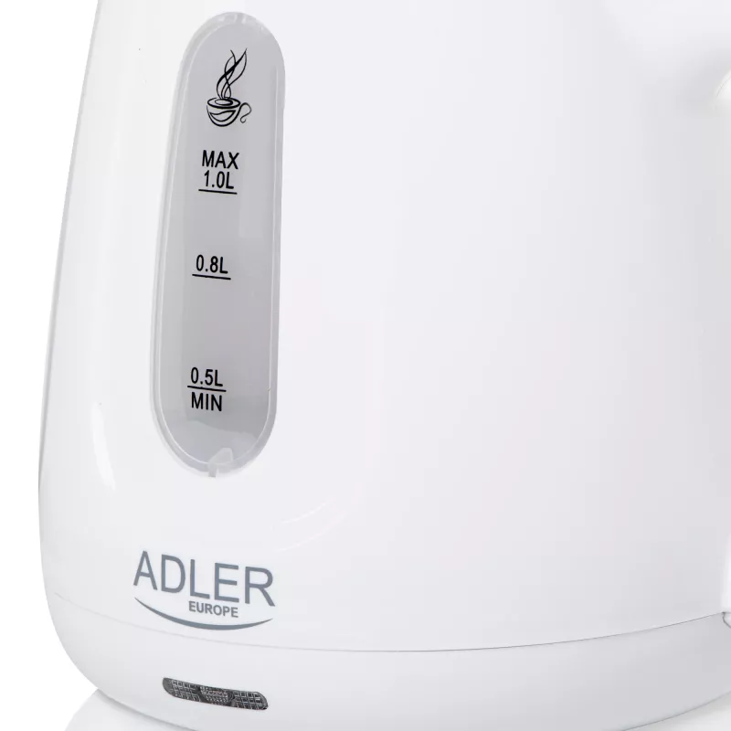 Elektrinis virdulys Adler AD 1373 — 1 L talpa, 850 W, baltas, 360° pagrindas, polipropilenas