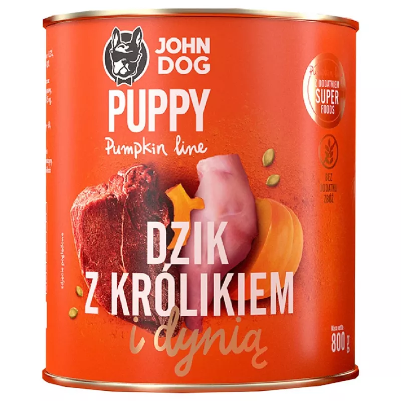 Sausas šunų maistas john dog PUMPKIN Puppy — 800 g, elniena (šerniena ir triušiena), be glitimo, jauniems visų veislių šunims