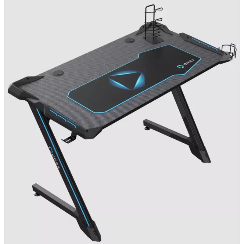 Onex | RGB žaidimų stalas su puodelio laikikliu, ausinių kabliu, žaidimų pultelio laikikliu, 114 cm (plotis) | GD1200Z | Juoda