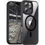 Apsauginis korpusas BackCase jt berlin Hybrid MagSafe, skirtas Apple iPhone 16 Pro Max — juodas permatomas