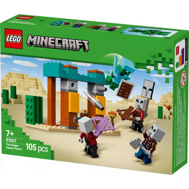 LEGO statybų rinkinys „The Illager Desert Patrol 21267“ – „Minecraft“ žaidimų rinkinys, 105 dalys, 4 minifigūrėlės, 80×60×110 mm