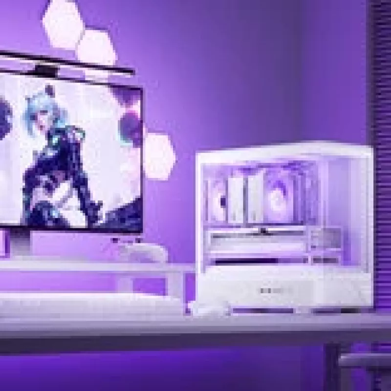 Jonsbo D200 baltas mATX vidutinio dydžio korpusas su grūdintu stiklu ir Mini Temp ekranu