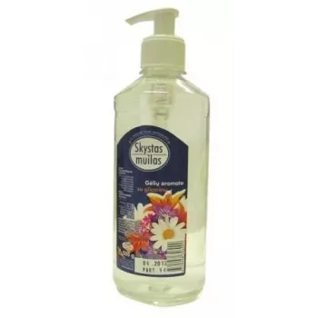 Skystas muilas su glicerinu, gėlių kvapo (be dažiklių), su dozatoriumi, 500 ml